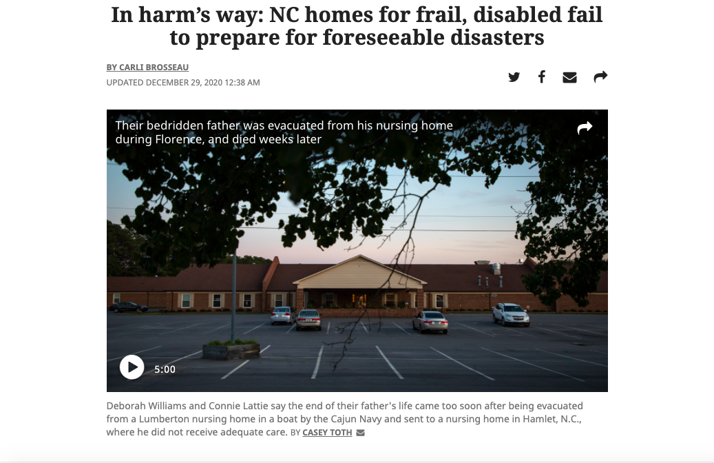 In harm's way: NC homes for frail, disabled fail to prepare for foreseeable disasters